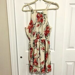 Abercrombie & Fitch Ivory Red Floral Summer Spring Chiffon Dress High Neck S